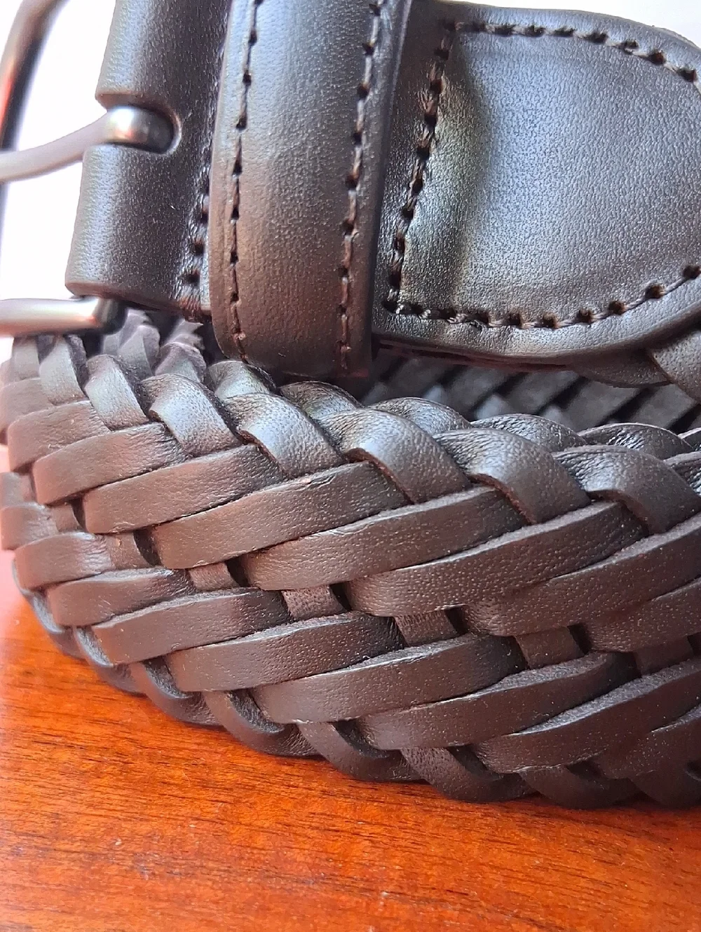 Quince Jack Italian Leather Braided Belt in Dark Brown Hickory 30